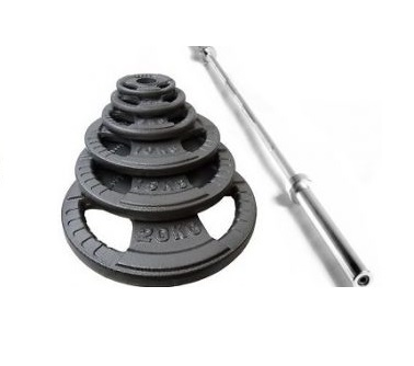 OLIMPIJSKI SET ŽELEZNIH UTEŽI fi 51 mm 130 kg z OLIMPIJSKO TEAM LINE PALICO 220 cm / 700 lbs