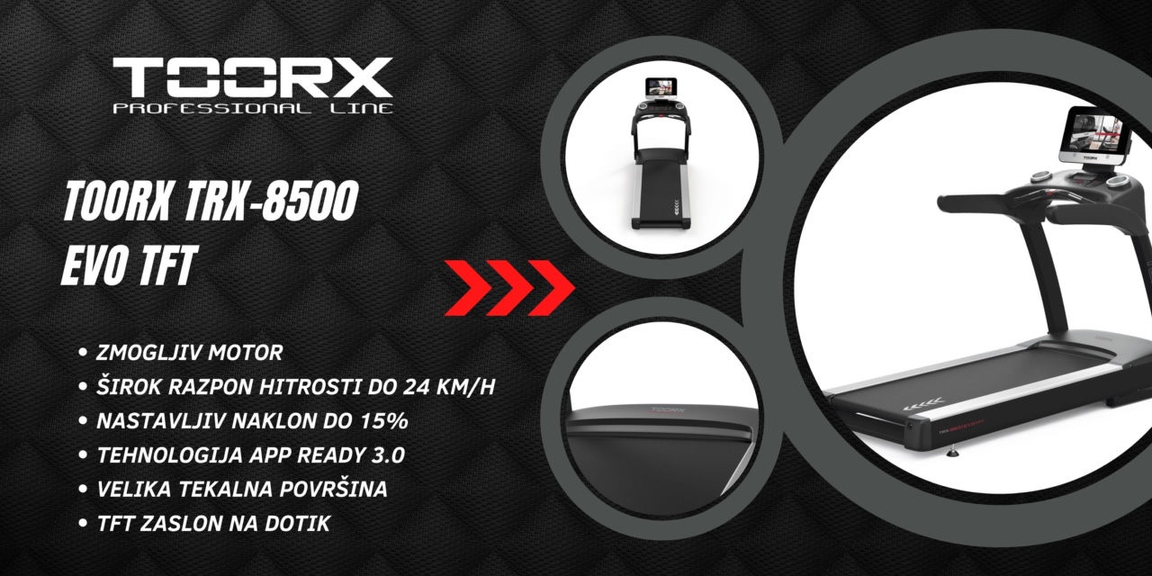 Toorx TRX-8500 EVO TFT - tekalna steza - AC Motor - 5 PS (7 PS Peak) - 15,6″ TFT HD Zaslon