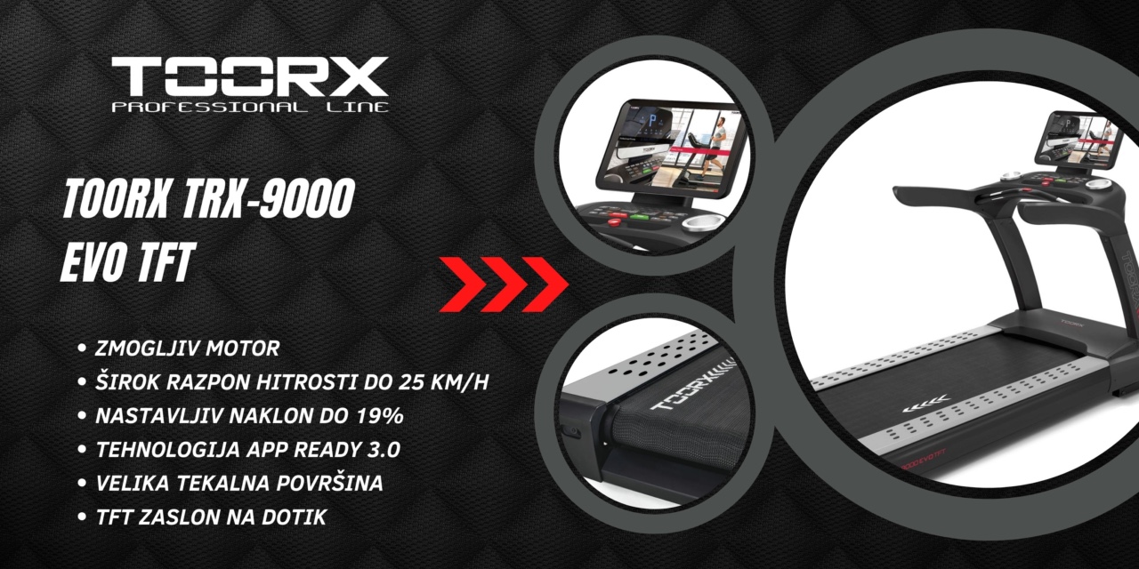 Toorx TRX-9000 EVO TFT - tekalna steza - AC motor - 6 KM (8 KM Peak) - 21,5″ TFT HD zaslon