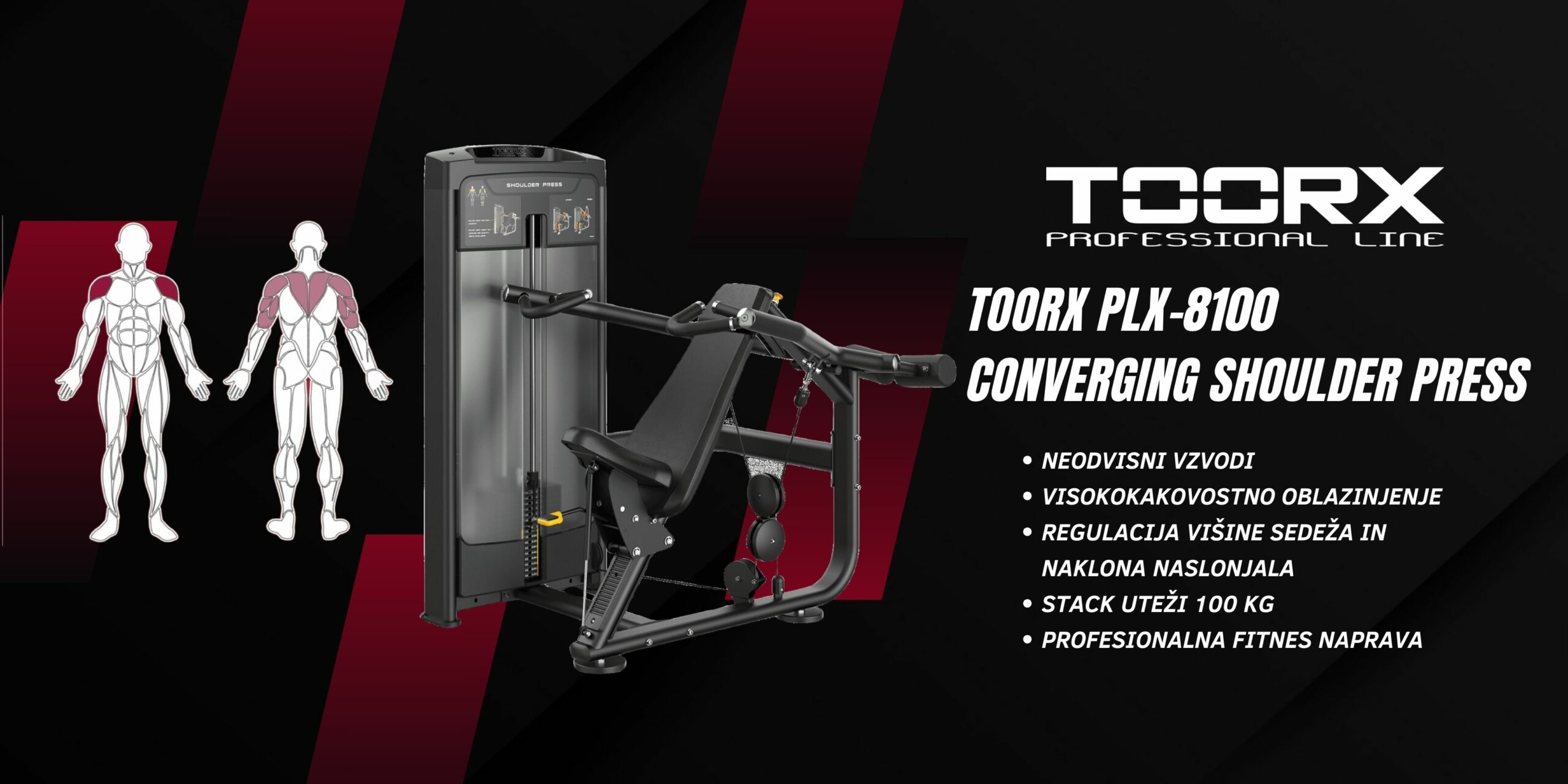 Toorx PLX-8100 Converging Shoulder Press - profesionalna fitnes naprava za potisk z rameni - pin loaded