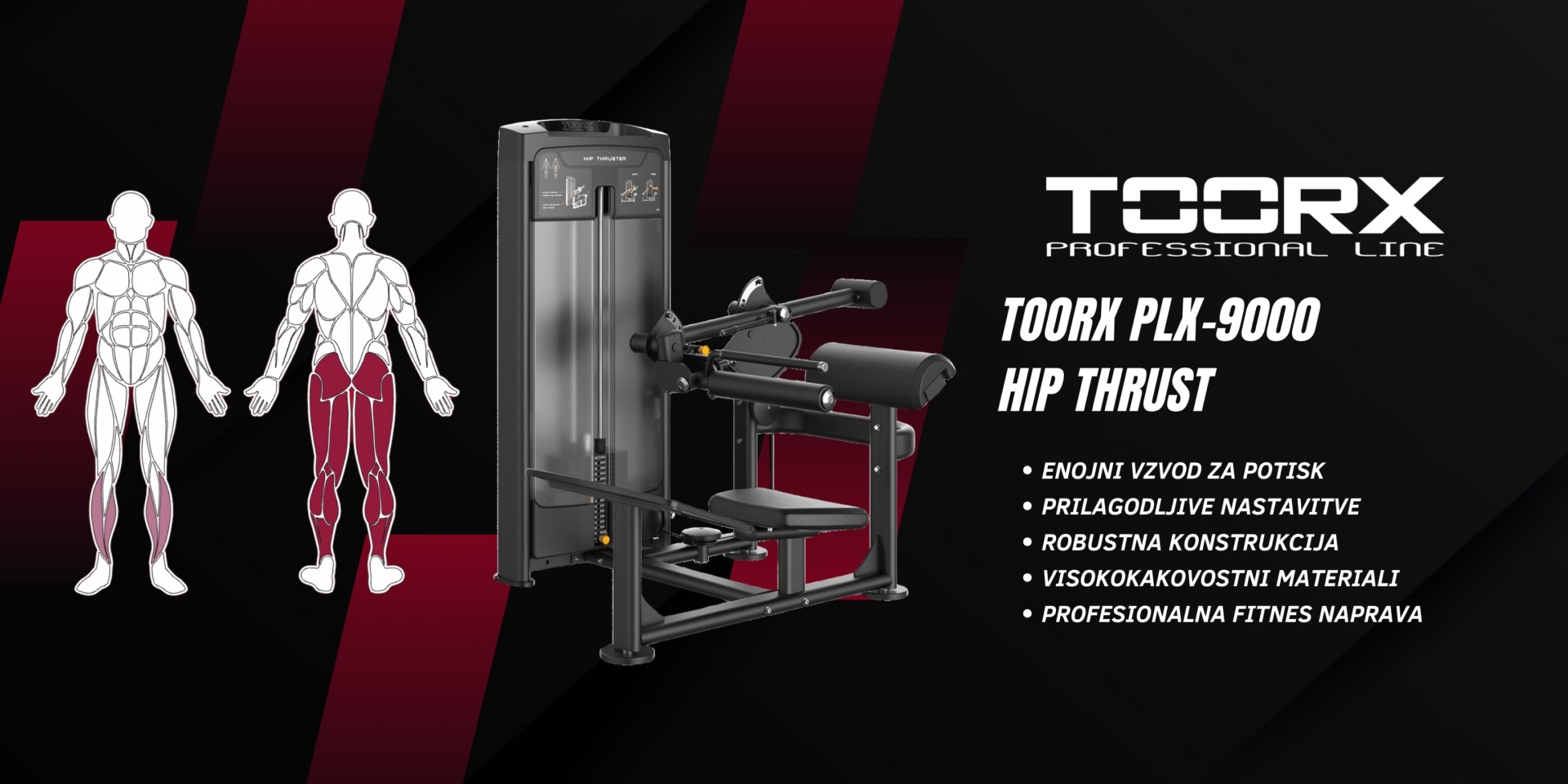 Toorx PLX-9000 Hip Thrust - profesionalna fitnes naprava za trening zadnjice in nog - pin loaded