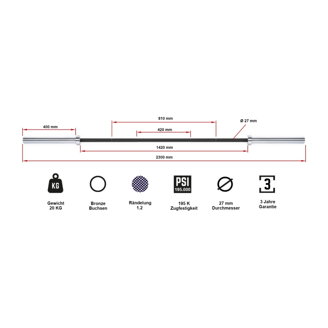 ATX® RAM BAR II - Powerlifting Bar - PRO Series - Black Oxid / Hartchrome