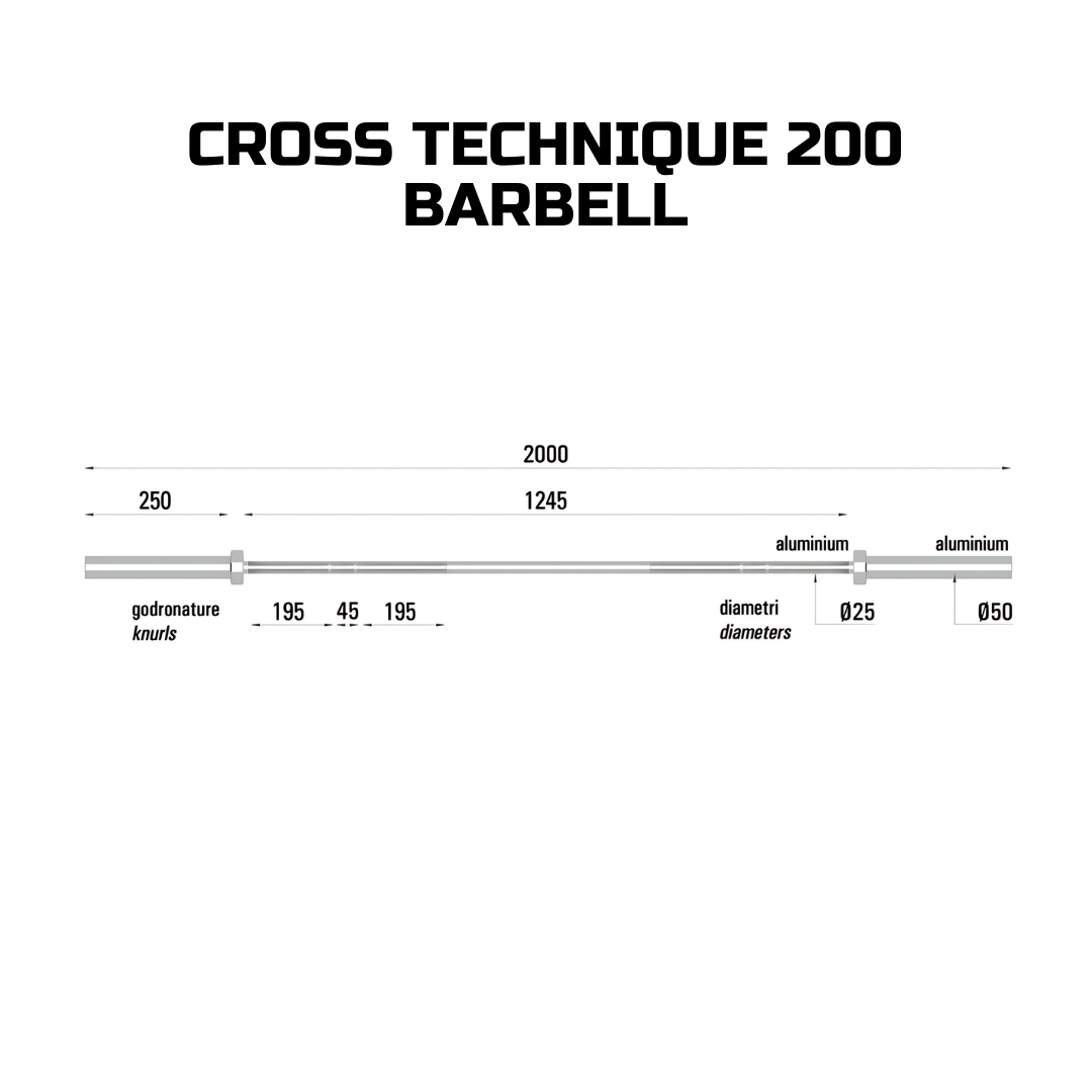 Toorx Cross Technique 200 Barbell - tehnična olimpijska palica - dolžina 200 cm, teža 5 kg, max. obr. 20 kg - po naročilu (dobava 10 do 14 dni) - slika 2