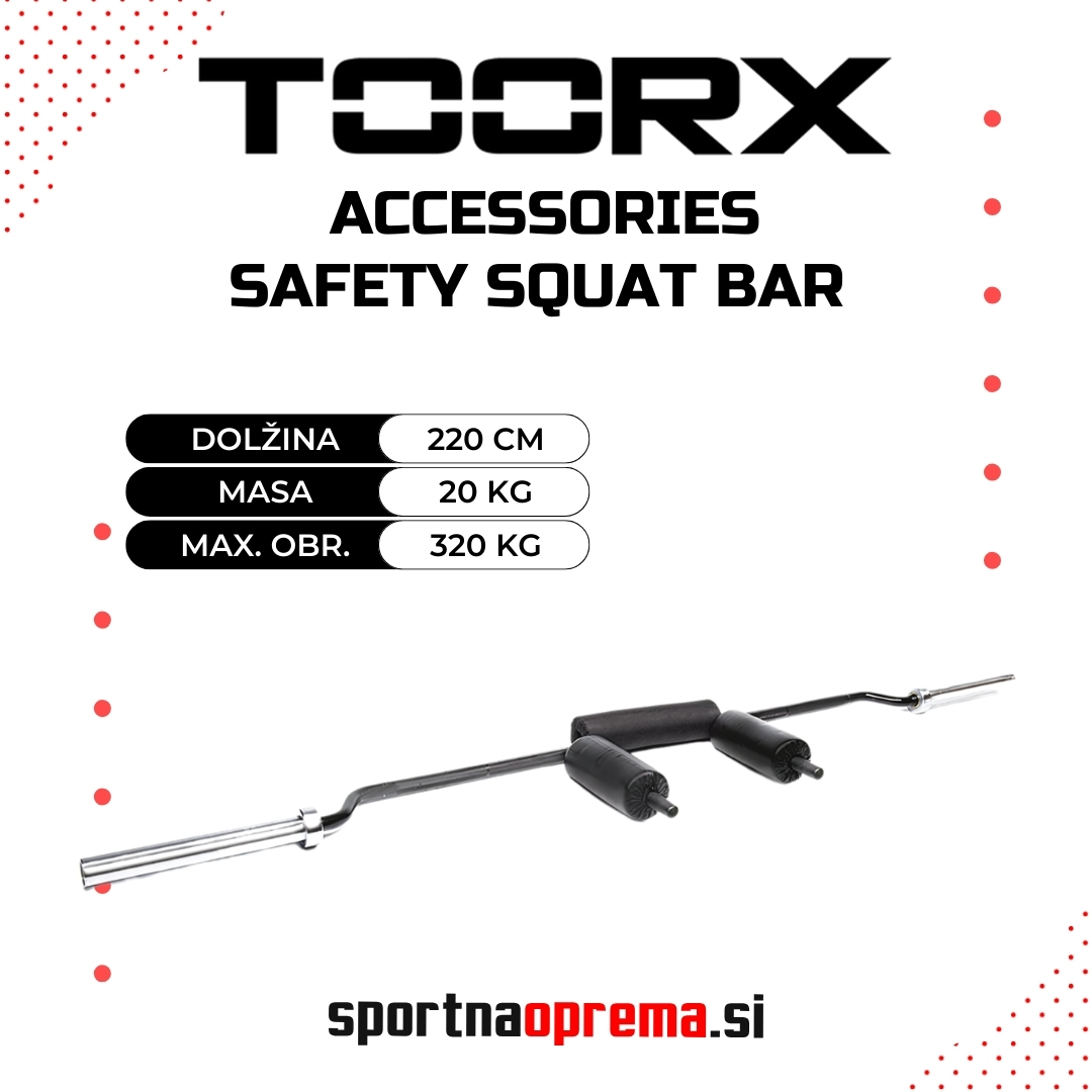Toorx Safety Squat Bar - olimpijska palica za počepe - dolžina 220 cm, teža 28 kg, max. obr. 320 kg