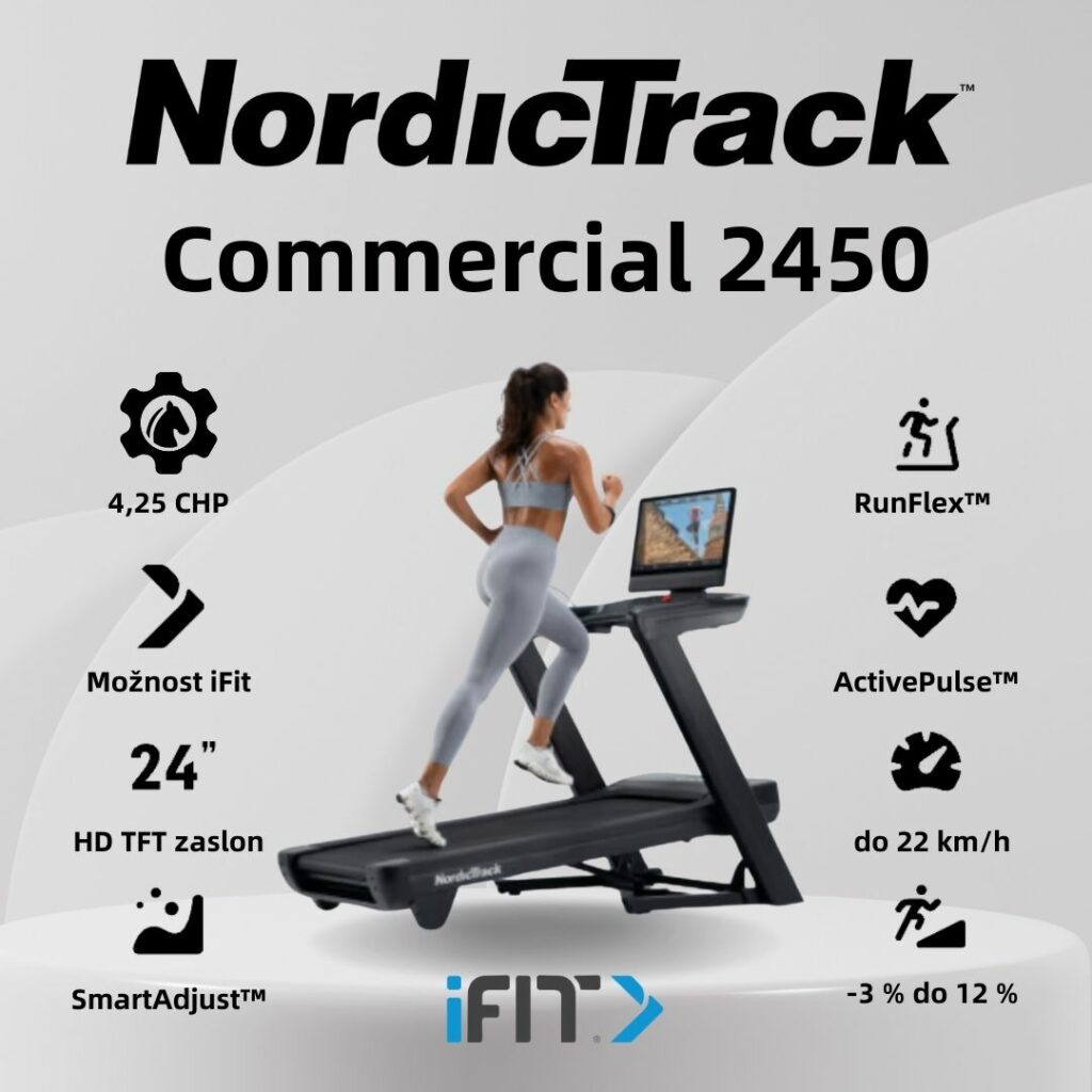 NordicTrack Commercial 2450 - tekalna steza - 4,25 CHP - 24″ HD zaslon na dotik - možnost uporabe aplikacije iFit - nov model