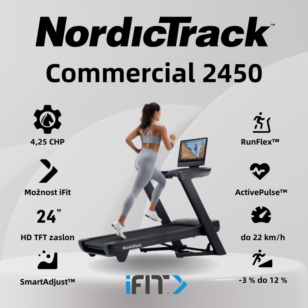 NordicTrack Commercial 2450 - tekalna steza - 4,25 CHP - 24″ HD zaslon na dotik