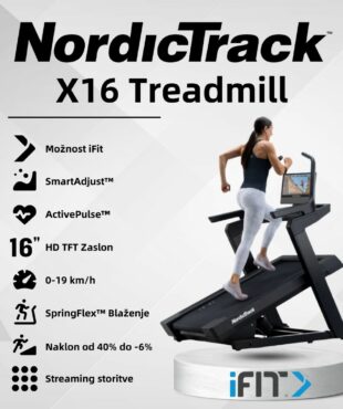 NordicTrack X16 Treadmill - tekalna steza - 4,25 CHP - od -3% do 40% naklona - 16″ HD zaslon na dotik - možnost uporabe aplikacije iFit