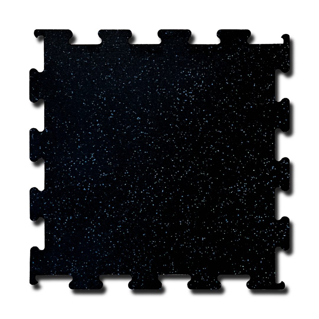 Gumirana puzzla 1 x 1 m x 10 mm z modrim EPDM – črna, protizdrsna podlaga za fitnes in zaščito tal