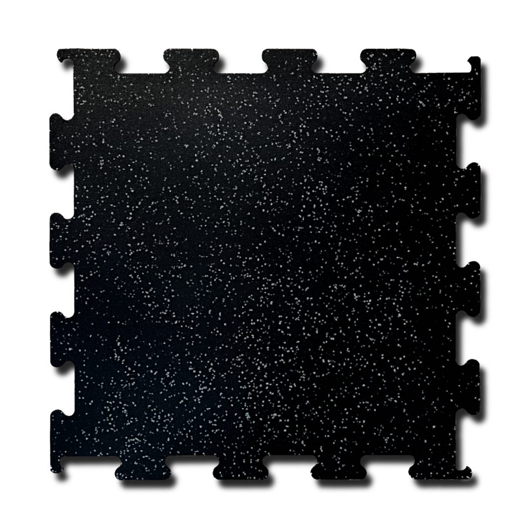 Gumirana puzzla 1 x 1 m x 10 mm s sivim EPDM – črna, protizdrsna podlaga za fitnes in zaščito tal