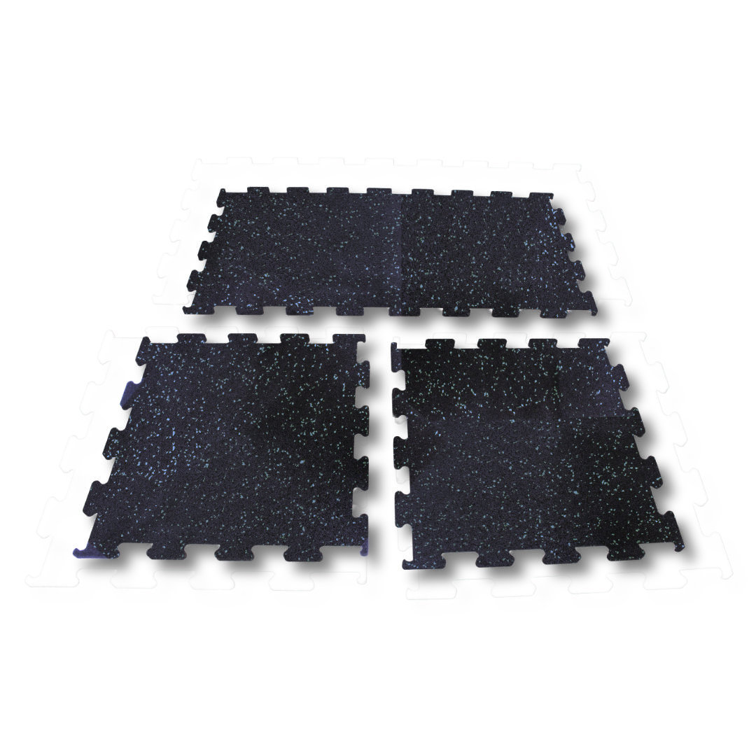 Gumirana puzzla 1 x 1 m x 10 mm z modrim EPDM – črna, protizdrsna podlaga za fitnes in zaščito tal