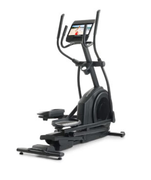 NordicTrack AirGlide 14i eliptični trenažer s 14-palčnim zaslonom in uporabnikom, ki vadi.