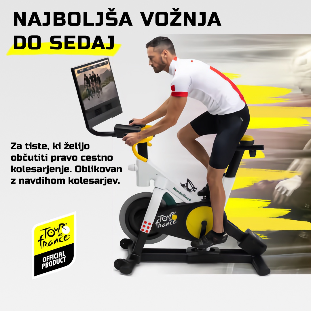 NordicTrack Tour de France Indoor Bike – dirkalno sobno kolo s 24-palčnim HD zaslonom in iFIT tehnologijo za realistično vadbo