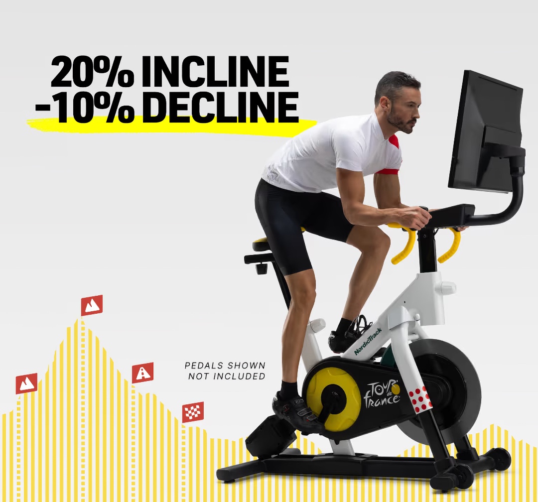 NordicTrack Tour de France Indoor Bike – dirkalno sobno kolo s 24-palčnim HD zaslonom in iFIT tehnologijo za realistično vadbo