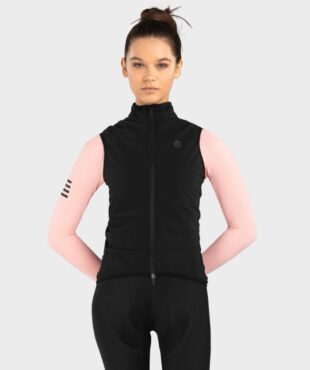 SIROKO SRX Ultra Warm-W ženski termo kolesarski brezrokavnik – črn brezrokavnik z odsevnimi elementi in dvosmerno zadrgo