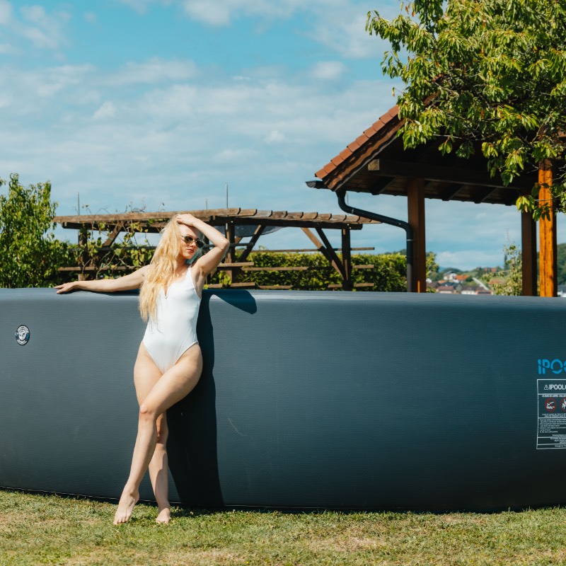 IPoolGo okrogli bazen 6 m x 1,6 m | Siva Barva | s tlačilko | Neprekosljiva Prostranost Za Brezskrbno Poletje! - slika 4