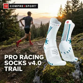 Compressport Pro Racing Socks v4.0 Trail | White/Fjord Blue | Neprebojna zaščita za divje terene - T2 (39 - 41)